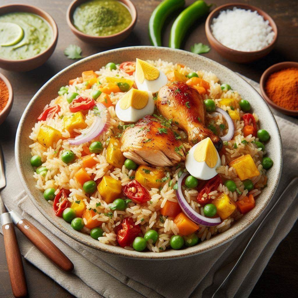 Arroz Chaufa Peruano con Pollo y Vegetales