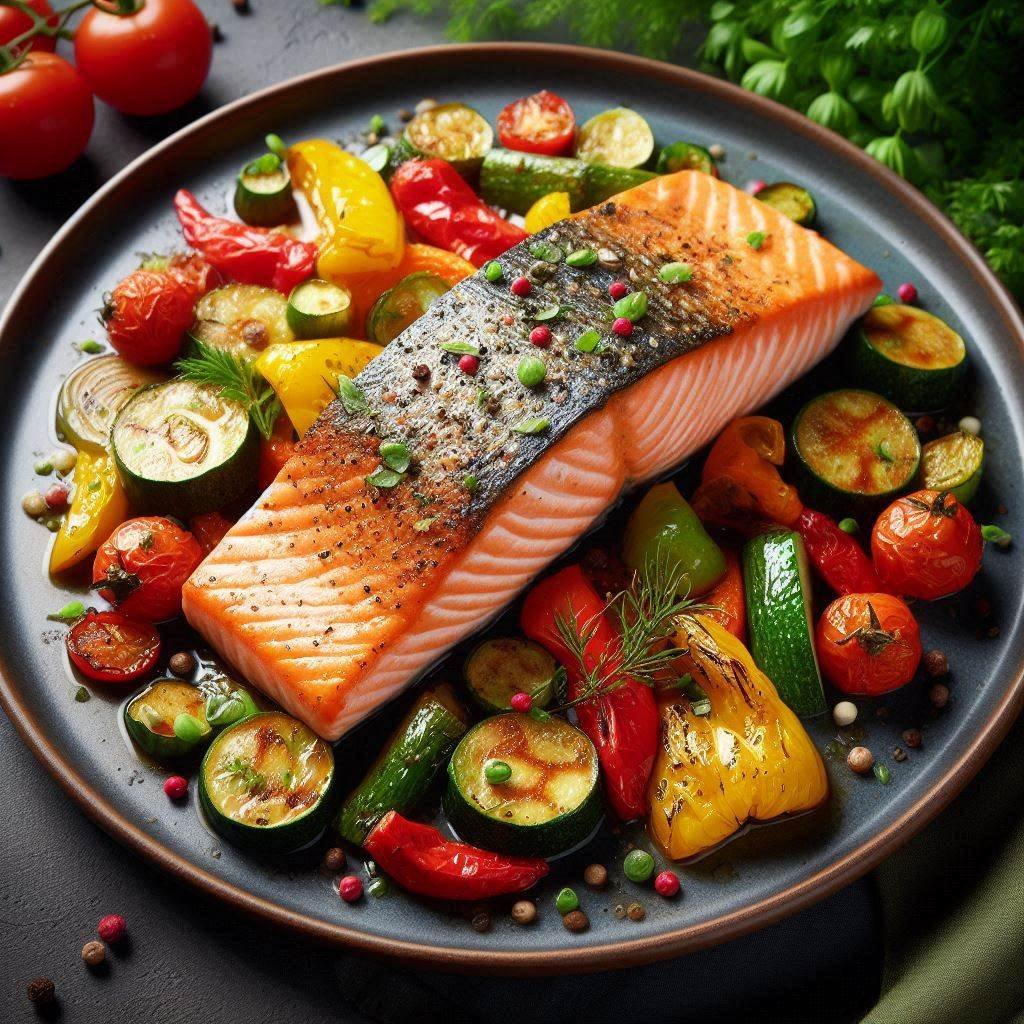 Salmón al horno con espárragos y brócoli paso a paso